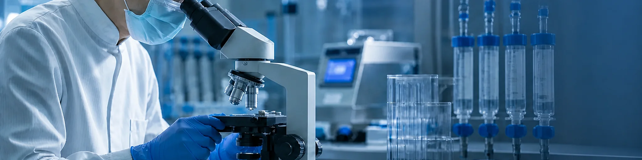 Microbiology laboratory with a microscope and filtration test equipment