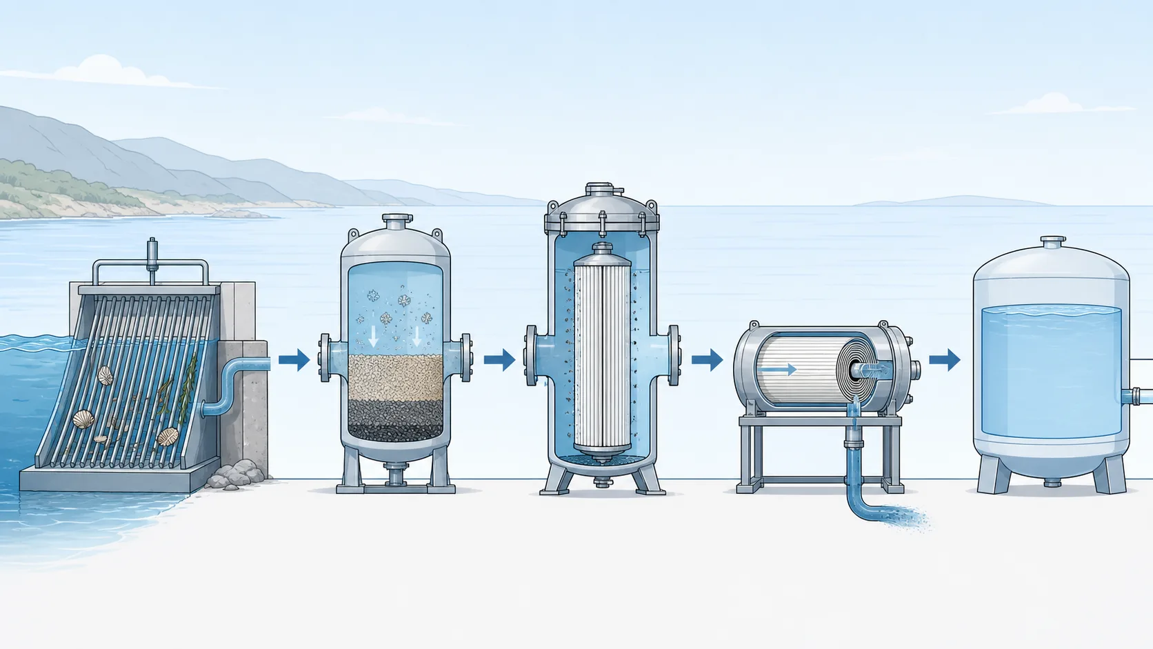 High-Flow Pleated Filtration for Desalination and Water Treatment